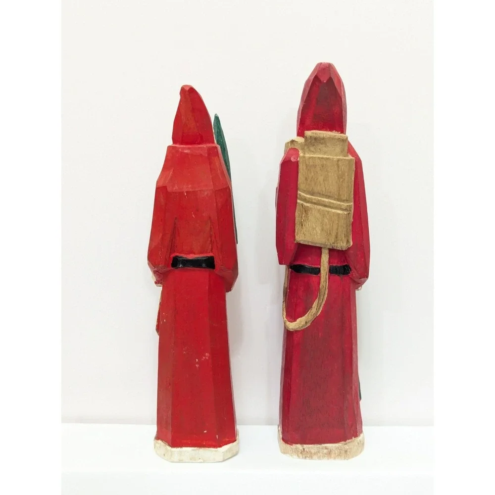 MIDWEST CANNON FALLS Carved Wooden Santa Set of 2 Folk Art Primitive Christmas
